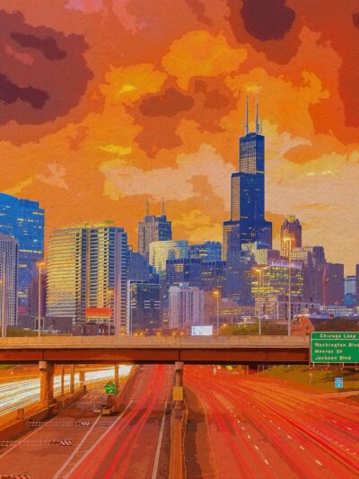 Chicago watercolor skyline, Chicago Canvas, Chicago canvas skyline, Chicago watercolor skyline Wall canvas, Windy city wall art Chicago art,