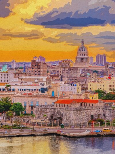 Havana Cuba watercolor, Havana Cuba, Wall canvas, , Havana Cuba photo, Cuba watercolor, Cuba from the ocean