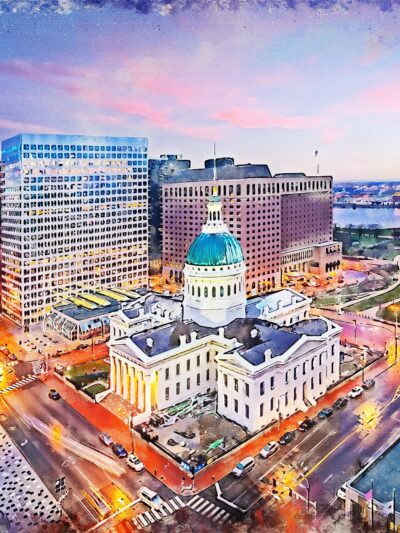St Louis watercolor Skyline, St Louis Missouri watercolor, St Louis skyline  St Louis Arch wall art, St Louis decor, Missouri canvas