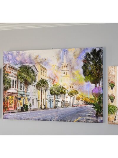 The Charleston SC watercolor street scene set, Charleston art,  Charleston wall canvas, Charleston watercolor Charleston watercolor set