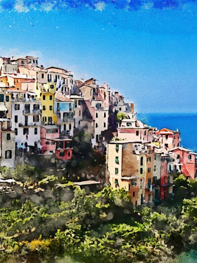 Cinque Terre skyline canvas Cinque Terre Italy Canvas, Cinque Terre , Watercolor canvas, Italian Riviera, Cinque Terre watercolor