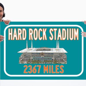 Miami Dolphins Hard Rock Stadium - Miles to Stadium Highway Road Sign Customize the Distance Sign ,Miami Dolphins Hard Rock stadium sign
