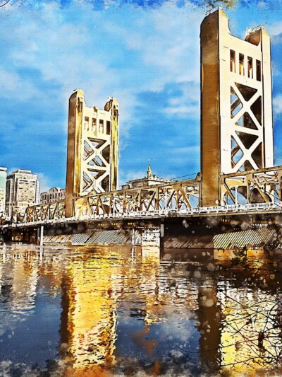 Sacramento California watercolor skyline canvas, Sacramento watercolor Sacramento wall art, Sacramento Sacramento watercolor