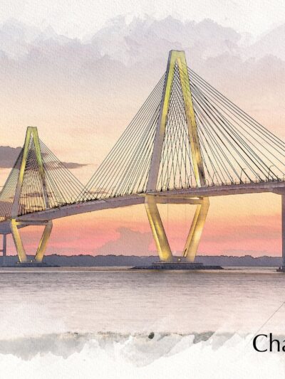 Arthur Ravenel Bridge watercolor Charleston SC skyline canvas, Charleston sketch watercolor Canvas,Charleston wall canvas, Mount Pleasant SC
