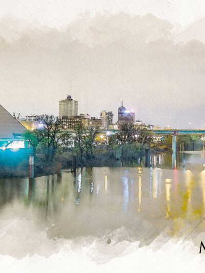Memphis Tennessee Sketch watercolor, Memphis skyline sketch watercolor Canvas,  Memphis watercolor wall canvas, Memphis wall art