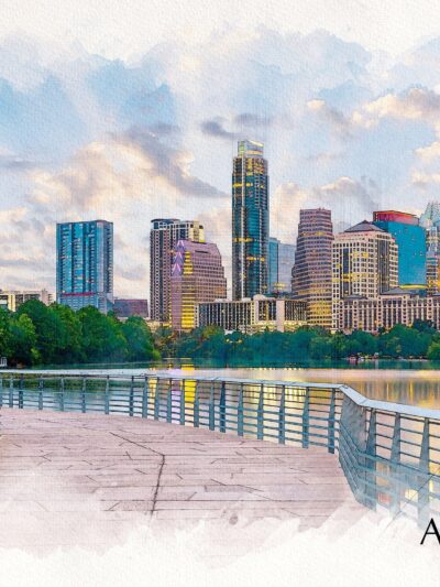 Austin Texas skyline sketch watercolor canvas, Austin Canvas Print, Austin Texas wall art, Austin Skyline watercolor, Gift Ideas, Austin