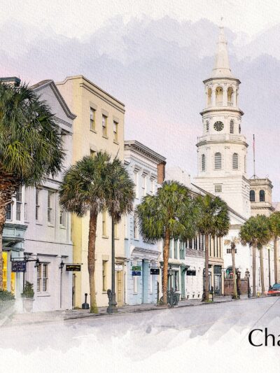 Charleston SC watercolor street scene canvas, Charleston Canvas,  Charleston wall canvas, Charleston watercolor Charleston south decor