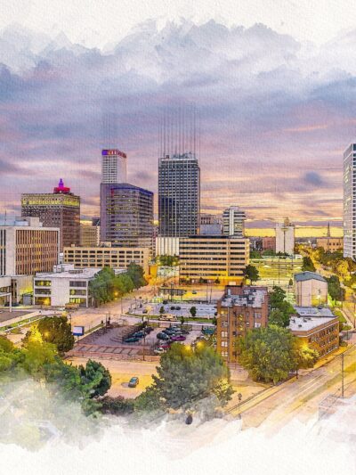 Tulsa Oklahoma skyline canvas, Tulsa sketch watercolor Print,  Tulsa Oklahoma watercolor wall art, Canvas Wall Art, Tulsa Skyline,Tulsa