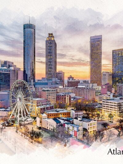 Atlanta Skyline sketch watercolor, Atlanta Canvas, Atlanta Wall art,  Atlanta watercolor Atlanta art, Atlanta photo, Atlanta wall art