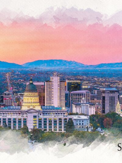 Salt Lake City skyline sketch watercolor canvas, Salt Lake City  watercolor Canvas Wall Salt Lake City watercolor, Salt Lake Skyline print
