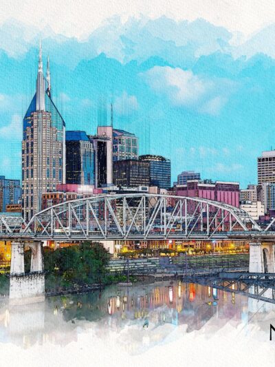 Nashville skyline sketch watercolor canvas, Nashville Canvas, Nashville watercolor, Nashville  wall canvas Nashville wall art, Nashville art