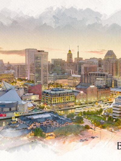 Baltimore Inner Harbor sketch watercolor canvas, Baltimore watercolor,  Baltimore wall canvas, Inner Harbor watercolor, Baltimore watercolor