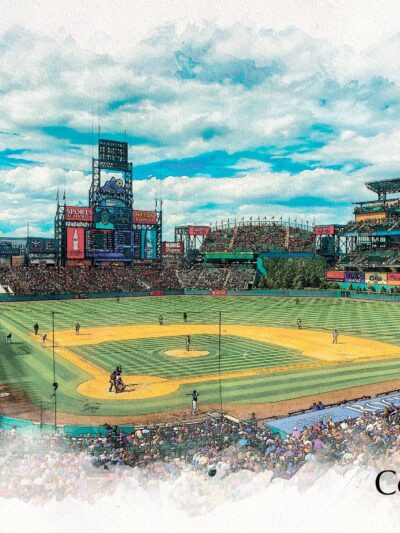 Coors Field sketch watercolor Printed on Canvas, Denver skyline, Colorado Rockies Print, Rockies wall art, Baseball Colorado Rockies