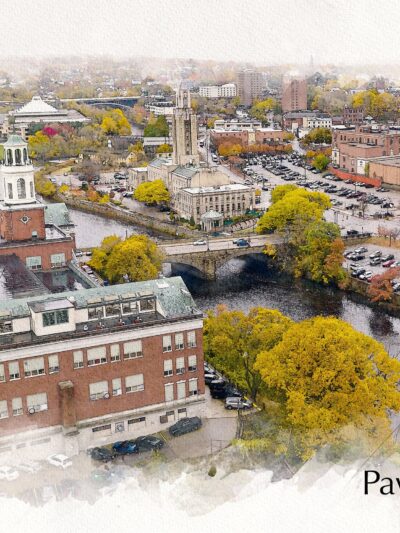 Pawtucket RI watercolor skyline, Pawtucket watercolor canvas art, Pawtucket RI print on canvas, Pawtucket Rhode Island wall art
