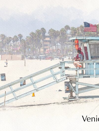 Venice Beach Californina wall art  canvas, Venice Beach watercolor, Venice Beach wall art, Venice Beach sketch watercolor wall art