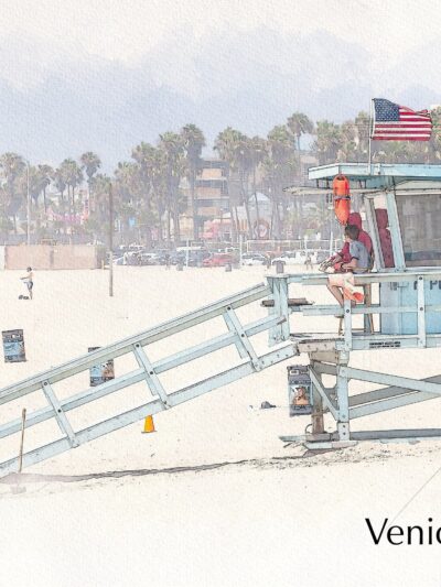 Venice Beach Californina wall art  canvas, Venice Beach watercolor, Venice Beach wall art, Venice Beach sketch watercolor wall art