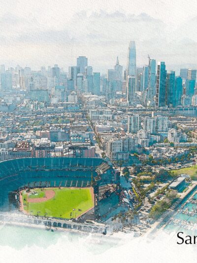 San Francisco skyline sketch watercolor, Oracle Park Canvas, San Francisco watercolor print, California wall art , San Francisco wall art, Pro