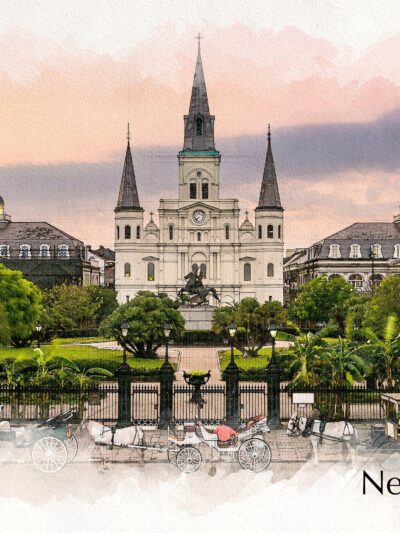 Jackson Square New Orleans watercolor canvas, New Orleans watercolor Canvas Print, New Orleans wall art, Canvas Wall Art, New Orleans