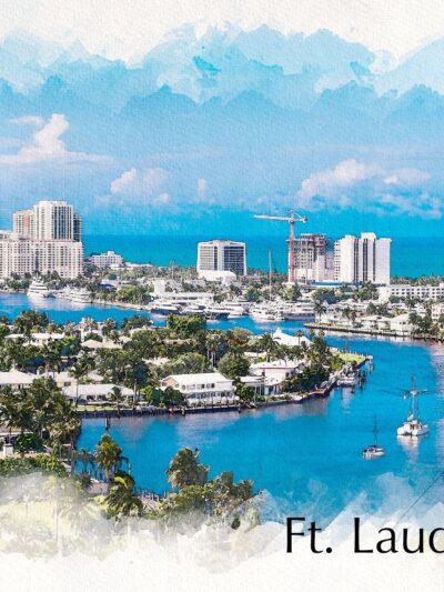 Fort Lauderdale watercolor skyline canvas, Fort Lauderdale Canvas, Fort Lauderdale watercolor, Florida, wall art , Fort Lauderdale wall art,