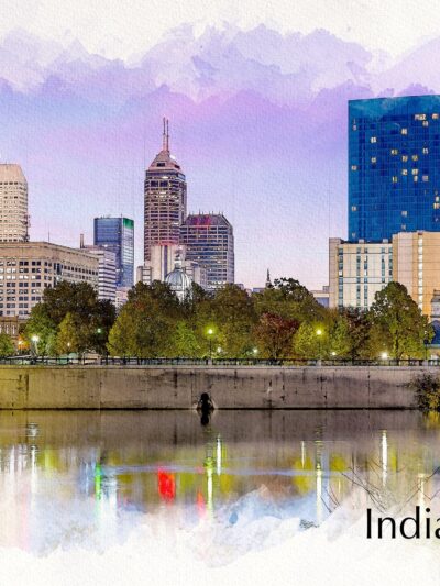 Indianapolis watercolor on canvas, Indianapolis skyline watercolor, Indianapolis wall canvas, Indianapolis night Indianapolis art,watercolor