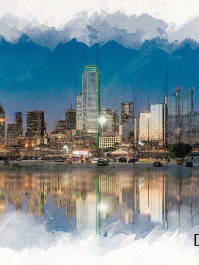 Dallas skyline sketch watercolor, TX canvas watercolor, Dallas watercolor, Texas, City skyline,  Dallas Texas wall art, Canvas gifts, Texas