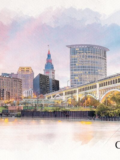 Cleveland watercolor skyline, Cleveland Sketch watercolor Canvas, Cleveland skyline, Cleveland Ohio,  Cleveland wall art, Cleveland watercol