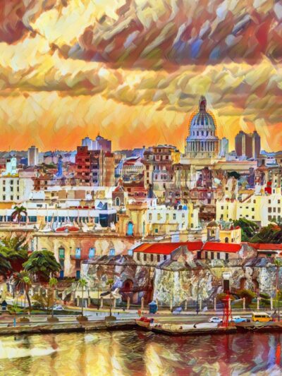 Havana Cuba watercolor, Havana Cuba, Havana watercolor skyline , Havana Cuba photo, Cuba watercolor, Cuba from the ocean