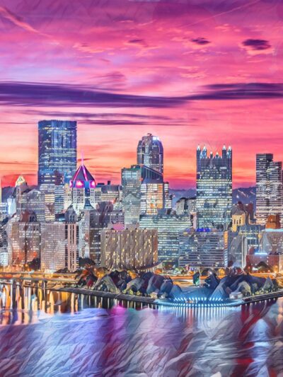 Stunning and colorful Pittsburgh skyline watercolor canvas,  Pittsburgh Canvas,  wall art, Pittsburgh Canvas Wall Art, Pittsburgh watercolor