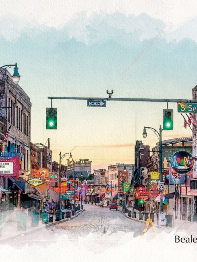 Memphis Tennessee Sketch watercolor Beale Street Memphis watercolor Canvas,  Memphis Beale Street watercolor wall canvas, Memphis wall art