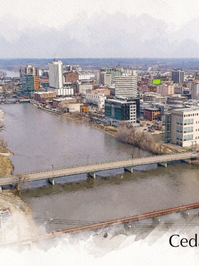 Cedar Rapids Iowa sketch watercolor, Cedar Rapids watercolor, Cedar Rapids Iowa Canvas, Cedar Rapids wall art canvas,Cedar Rapidswall art,