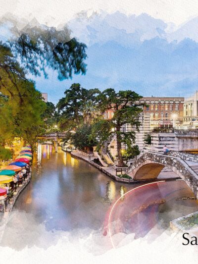 San Antonio sketch watercolor, San Antonio watercolor, San Antonio skyline, San Antonio Wall canvas, Texas wall art, San Antonio decor,
