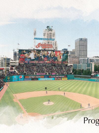 Progressive Field Printed sketch watercolor on Canvas, Large Cleveland Indians Print, Cleveland wall art, Guardians , Cleveland watercolor