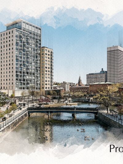 Providence RI watercolor skyline, Providence watercolor canvas art, Providence RI print on canvas,Providence Rhode Island wall art
