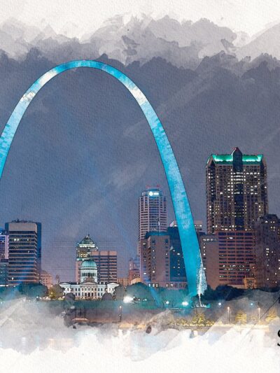 St Louis sketch watercolor Skyline, St Louis Missouri watercolor, St Louis skyline  St Louis Arch wall art, St Louis decor, Missouri canvas