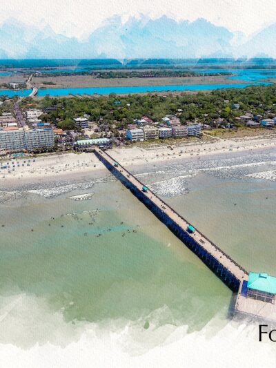 Folly beach SC watercolor canvas, Folly Beach wall art Canvas, South Carolina photo wall art print, Folly Beach watercolor from air