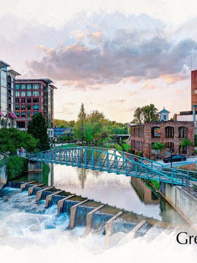 Greenville SC skyline watercolor canvas, Greenville Canvas,  Greenville canvas Wall Art, Greenville wall art canvas,Greenville SC watercolor