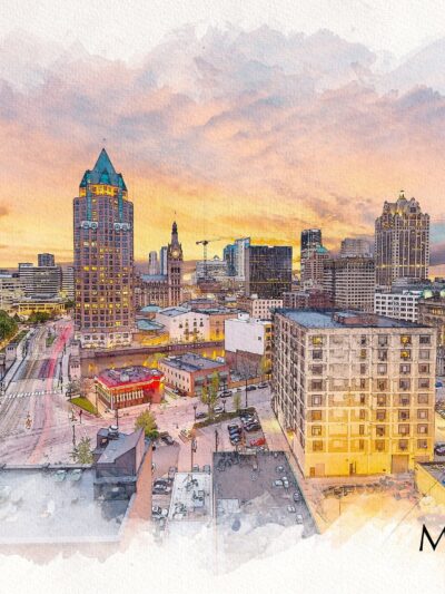Milwaukee skyline sketch watercolor canvas,  Milwaukee Canvas, Milwaukee wall art, Milwaukee watercolor Canvas Wall Art, Wisconsin wall art