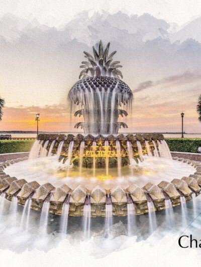 Charleston SC Pineapple watercolor on canvas, Charleston watercolor canvas, Charleston photo wall art print, Charleston  watercolor