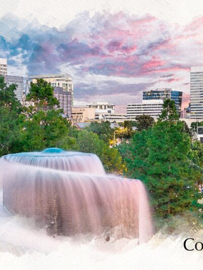 Columbia SC skyline canvas, Findley Park Columbia South Carolina Canvas,  Columbia South Carolina wall art, Columbia SC watercolor wall art