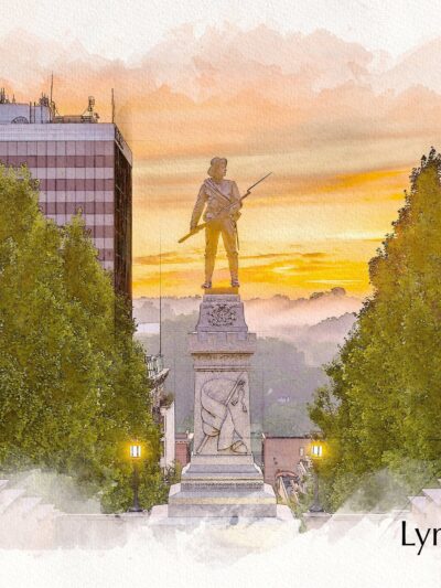 Lynchburg Virginia watercolor canvas,  Lynchburg sketch watercolor Canvas Wall Art, Lynchburg wall art canvas, Lynchburg Virginia art