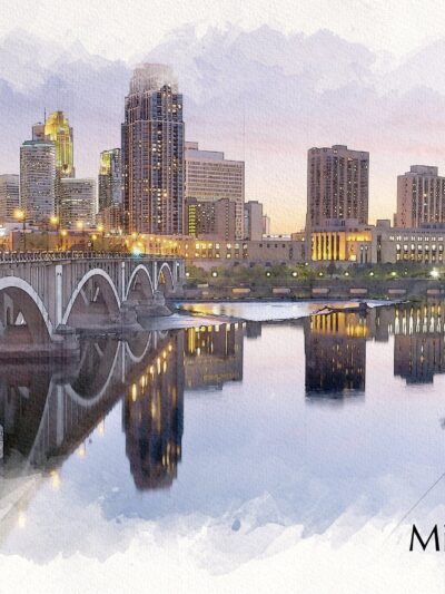 Minneapolis at night sketch watercolor on Canvas, Minneapolis Minnesota City skyline,  Minneapolis watercolor, Minneapolis watercolor Canvas