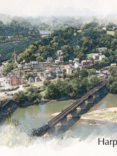 Harpers Ferry sketch watercolor,  Harpers Ferry  Canvas, Harpers Ferry WV Canvas Wall Art, Harpers Ferry watercolor    Civil War wall art,