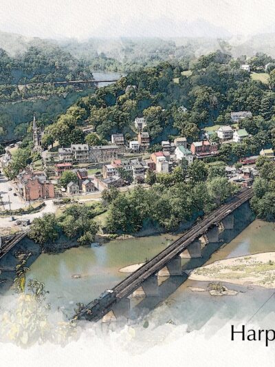Harpers Ferry sketch watercolor,  Harpers Ferry  Canvas, Harpers Ferry WV Canvas Wall Art, Harpers Ferry watercolor    Civil War wall art,