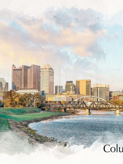 Columbus skyline sketch watercolor canvas, Columbus watercolor canvas, Columbus Wall art, Columbus watercolor art Columbus photo, Columbus