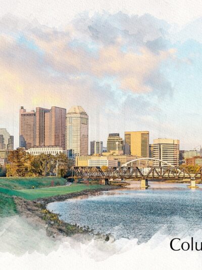 Columbus skyline sketch watercolor canvas, Columbus watercolor canvas, Columbus Wall art, Columbus watercolor art Columbus photo, Columbus
