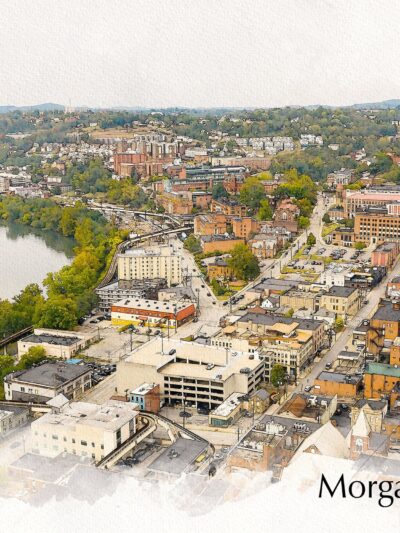 Morgantown West Virginia watercolor canvas, Morgantown watercolor Canvas Wall Art, Morgantown wall art canvas, Morgantown WV framed canvas