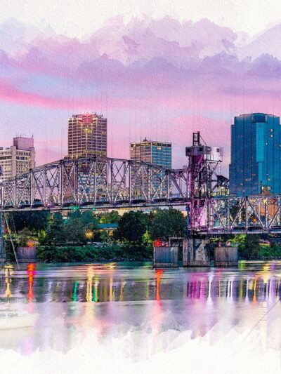 Little Rock Arkansas skyline sketch watercolor canvas, Little Rock watercolor Little Rock Print, Little Rock Arkansas wall art, Canvas gifts