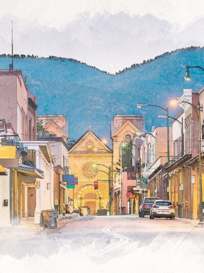 Santa Fe sketch watercolor canvas, Santa Fe Canvas,  Santa Fe wall art, Santa Fe New Mexico Canvas Wall Art, New Mexico  wall art canvas,