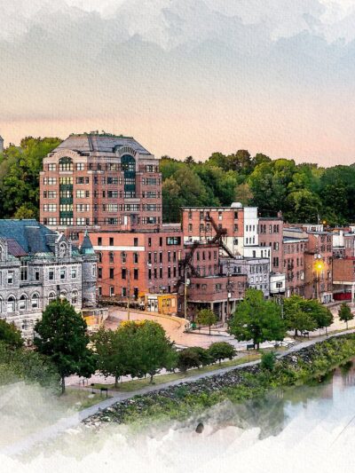 Augusta Maine watercolor canvas, Augusta Maine Canvas Print, Augusta Maine watercolor, Canvas Wall Art, Augusta Skyline,Maine wall art