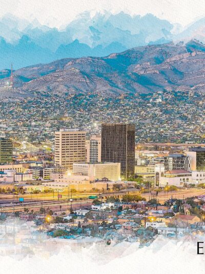 El Paso watercolor canvas,  El Paso Canvas, El Paso wall art, El Paso Sketch watercolor Canvas Wall Art, El Paso wall art canvas, El Paso